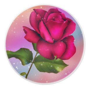 Rosa Funkelnde Rose Regenbogen Pastell Blumen Keramikknauf