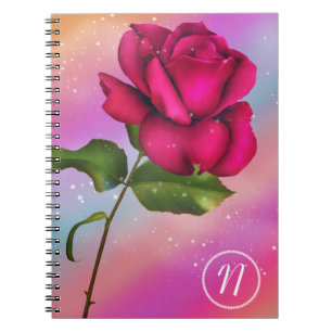 Rosa Funkelnde Rose Regenbogen Pastell Blumen Notizblock