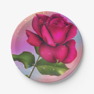 Rosa Funkelnde Rose Regenbogen Pastell Geburtstags Pappteller