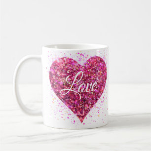 Rosa funkelnde Sequenzen Herzvalentin Liebe Kaffeetasse