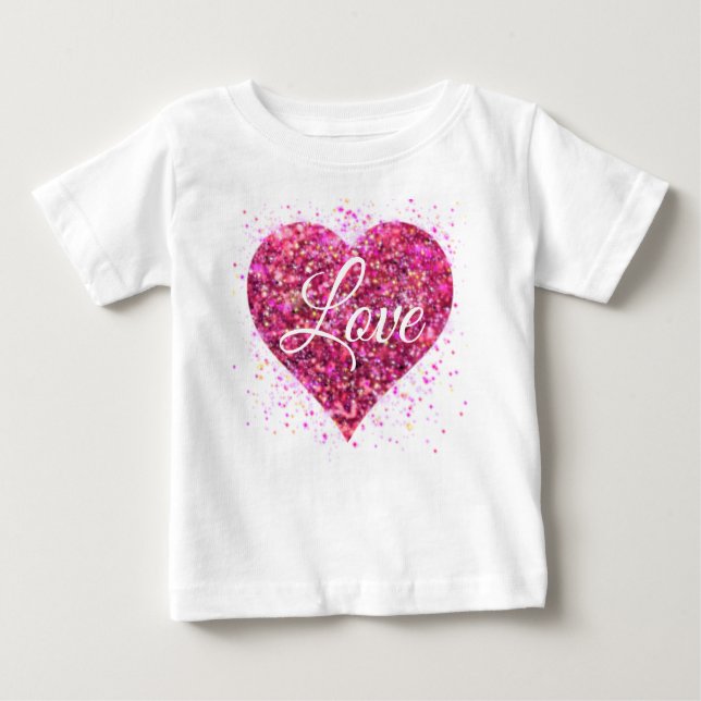 Rosa funkelnde Sequenzen, Liebe Graffiti valentin Baby T-shirt (Vorderseite)