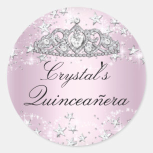 Rosa funkelnde Tiara-Sterne Quinceanera-Aufkleber Runder Aufkleber