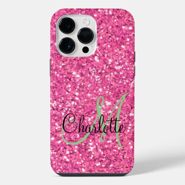 Rosa funkelnder Glitter mit Monogramm    iPhone Hülle (Rückseite)