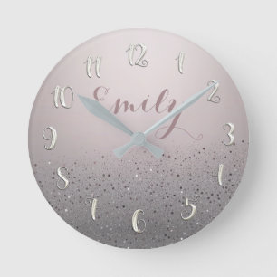 Rosa funkelnder Glitter Runde Wanduhr