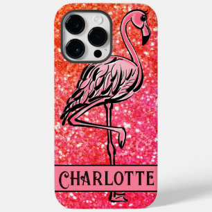 Rosa funkelnder Glitzer Flamingo mit Monogramm Case-Mate iPhone 14 Pro Max Hülle