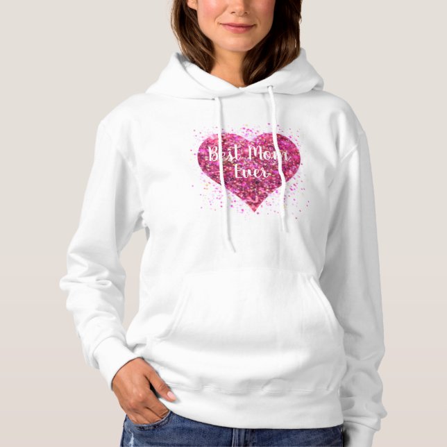 Rosa funkelnder Glitzer Herz Beste Mutter aller Ze Hoodie (Vorderseite)