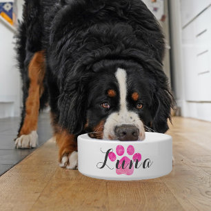 Rosa funkelnder Pfotenabdruck Personalisierte Hund Napf