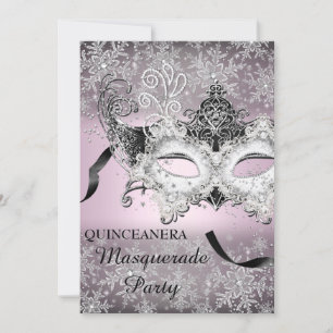 Rosa funkelnder Schneeflocken-Masquerade-Quinceane Einladung