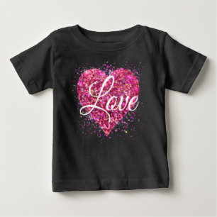 Rosa funkelndes Glitzer-Herz Liebe Baby T-shirt