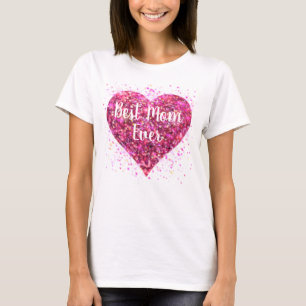 Rosa funkelndes Glitzerherz beste Mutter überhaupt T-Shirt