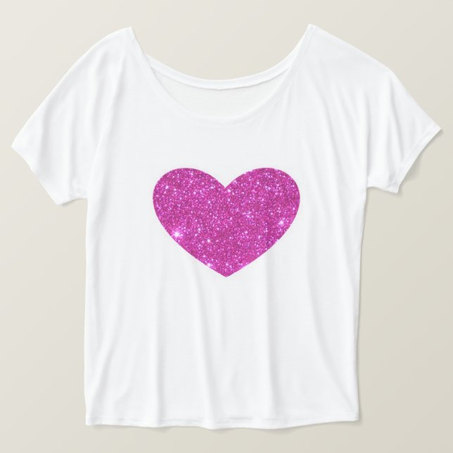 Rosa funkelndes Schein-Herz-T-Shirt T-Shirt (Design vorne)