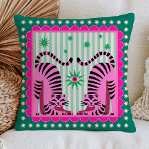 Rosa funky Tiger auf grünem maximalistischem Dopam