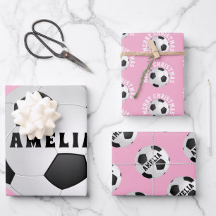 Rosa Fußball Balls Kinder Weihnachten Geschenkpapier Set