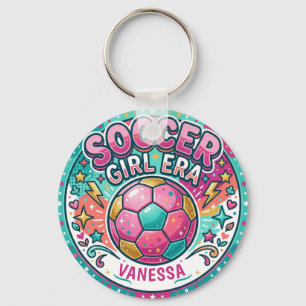 Rosa Fußball-Mädchen-Ära Name Schlüsselanhänger
