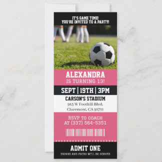 Rosa Fußball Mädchen Ticket Geburtstagsfeier Einladung