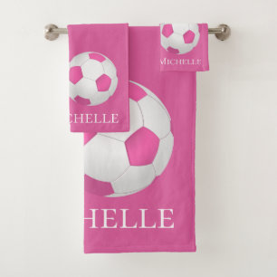 Rosa Fußball - Name hinzufügen Badhandtuch Set