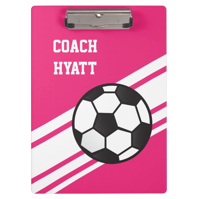 Rosa Fußball-Trainer-personalisiertes Klemmbrett (Vorderseite)