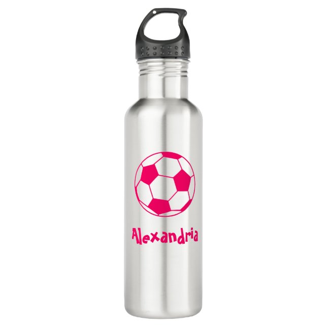 Rosa Fußballball Edelstahlflasche (Vorderseite)