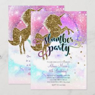 Rosa Galaxie Magisches Einhorn Funkel Pyjamaparty Einladung