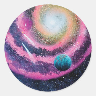 Rosa Galaxie Runder Aufkleber