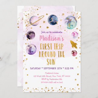 Rosa Galaxy Erster Ausflug rund um die Sonne Gebur Einladung