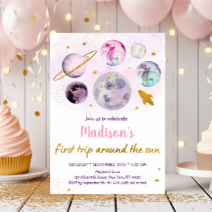 Rosa Galaxy Erster Ausflug rund um die Sonne Gebur Einladung