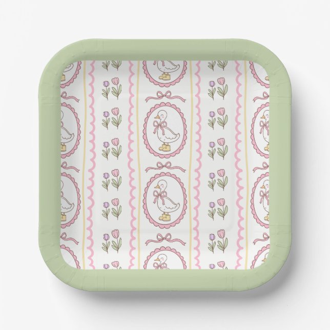 Rosa Gans Baby Shower Eckplatte Pappteller (Vorderseite)