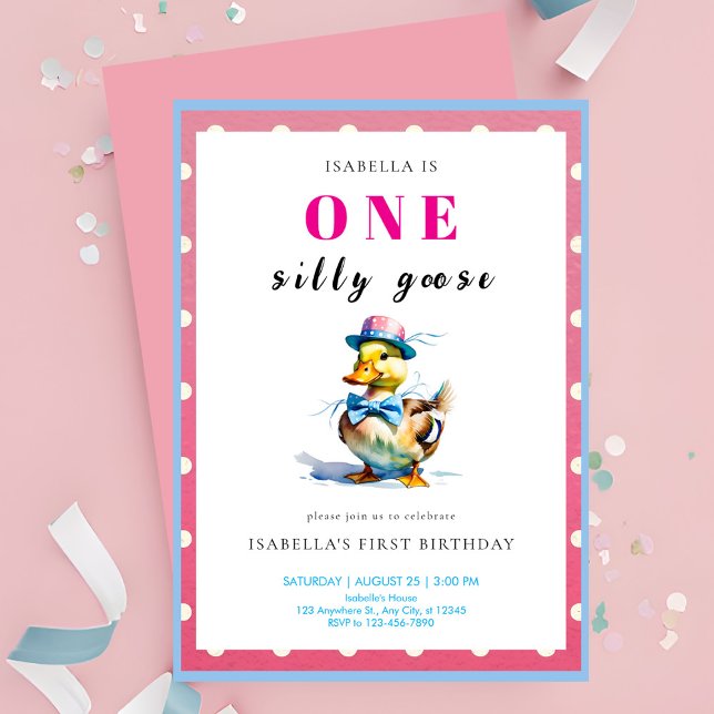 Rosa Gänse 1. Geburtstag Einladung (Von Creator hochgeladen)