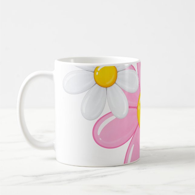 Rosa Gänseblümchen-Blumen-Tasse  Kaffeetasse (Links)