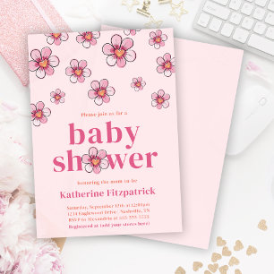 Rosa Gänseblümchen Blumenmädchen Babyparty Einladung