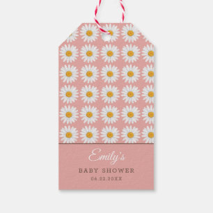Rosa Gänseblümchen Blumenmuster Baby Shower Geschenkanhänger