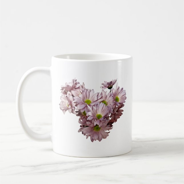 Rosa Gänseblümchen Chrysanthemen Herz Kaffeetasse (Links)