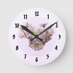 Rosa Gänseblümchen Chrysanthemen Herz Runde Wanduhr