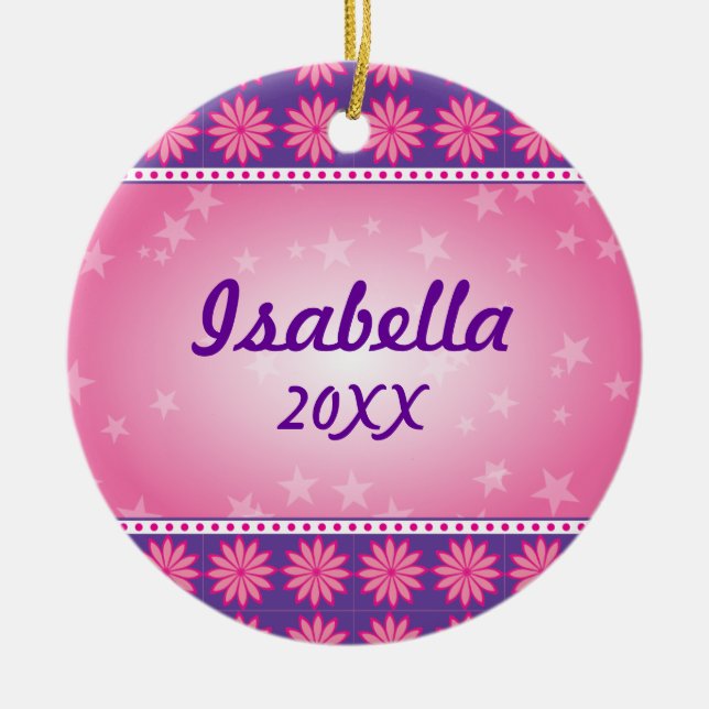 Rosa Gänseblümchen-Mädchen-Foto-Verzierung Keramik Ornament (Vorne)