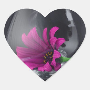 Rosa Gänseblümchen-Nahaufnahme in einem Wein-Gla Herz-Aufkleber