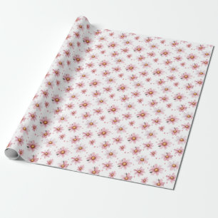 Rosa Gänseblümchen & Punkte auf Weiß Geschenkpapier