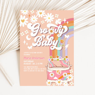 Rosa Gänseblümchen Regenbogen Hippie Groovy Van Ba Einladung
