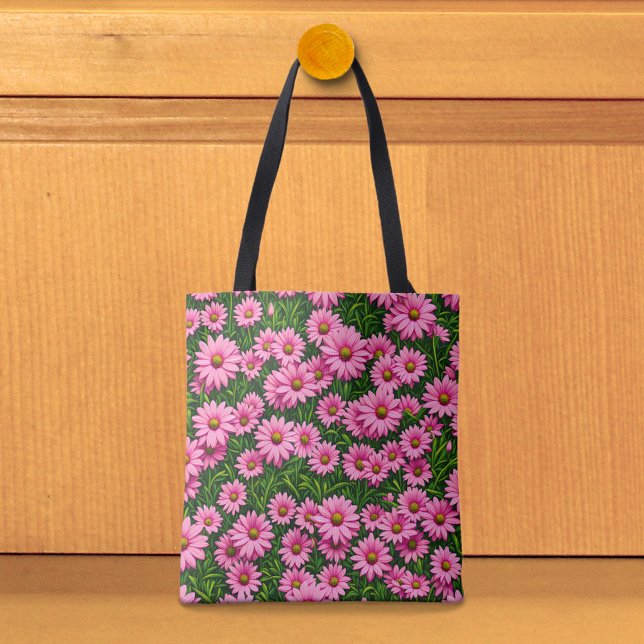 Rosa Gänseblümchen-Tasche (Tote bag with pink daisies)