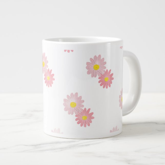 Rosa Gänseblümchen-Tasse Jumbo-Tasse (Vorderseite Rechts)