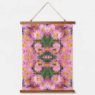 Rosa Gänseblümchen und Hummel Abstract Wandteppich Mit Holzrahmen