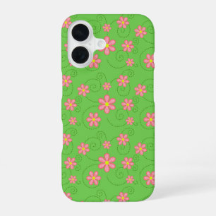 Rosa Gänseblümchen und Käferpfad-Muster auf strahl iPhone 16 Hülle