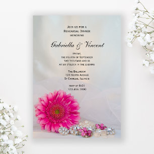 Rosa Gänseblümchen und Knöpfe Hochzeitsprobe-Dinne Einladung