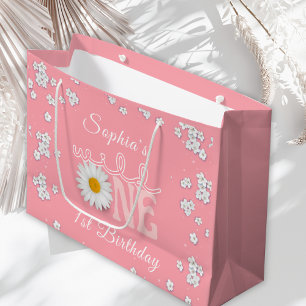 Rosa Gänseblümchen Wild One 1. Geburtstag Große Geschenktüte