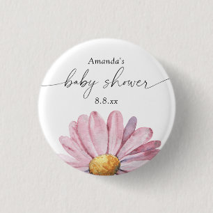Rosa Gänseblümchen Wildblume - Babyparty Button
