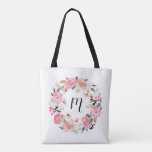 Rosa-Garten-Blume Wreath Monogram<br><div class="desc">Schenken Sie diese wunderschöne personalisierte Tasche mit wunderschönen Gartenkranz in Rosatönen und personalisiert mit einem Monogramm in schicker Schrift. PAKETE IN unserem Geschäft.</div>