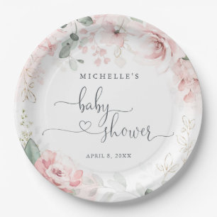 Rosa Garten Blumen Baby Shower Papier Teller
