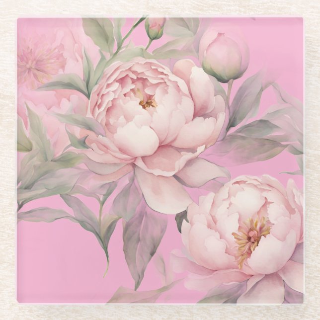 Rosa Garten-Pfingstrosen-Untersetzer Glasuntersetzer (Vorderseite)
