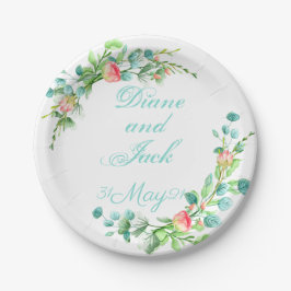 Rosa Garten Wasserfarbe Rose Bouquet Pappteller