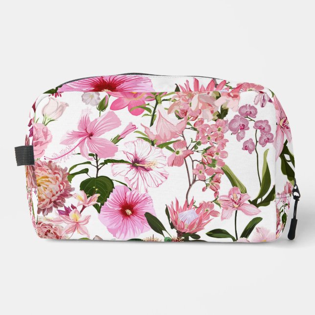 Rosa Gartenanlage und tropische Blume Illustration Waschbeutel (Vorderseite)