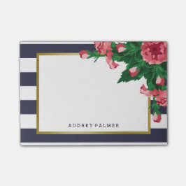 Rosa Gartennelken u. Marine-blaue Post-it Klebezettel